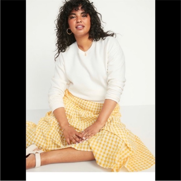 Old Navy Womens Gingham Tiered Maxi Skirt Size 2X Cottagecore Preppy Seersucker - Picture 15 of 16